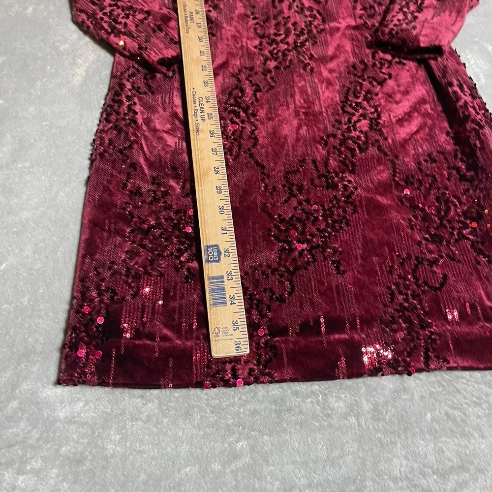 Alexia‎ Admor Dress Womens 8 Wine Red Velvet Sequin Long Sleeve V Neck
